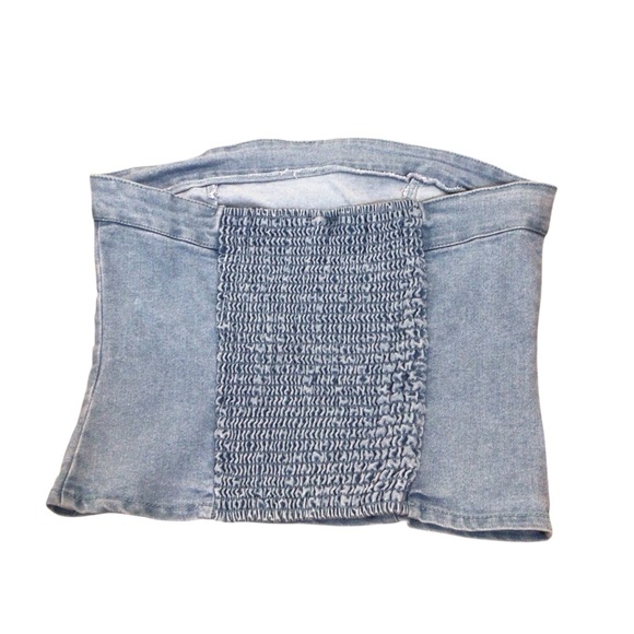 Jolie & Joy Womens Denim Tube Top Small NWT Embroidered Smocked Back - Picture 6 of 7